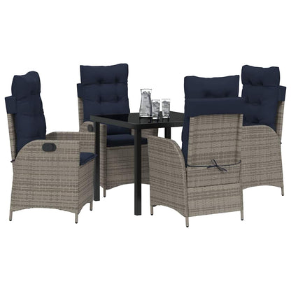 vidaXL Garden Dining Set with Cushion 5 pcs Grey and Black Rattan