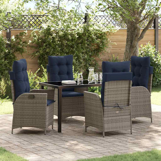 vidaXL Garden Dining Set with Cushion 5 pcs Grey and Black Rattan