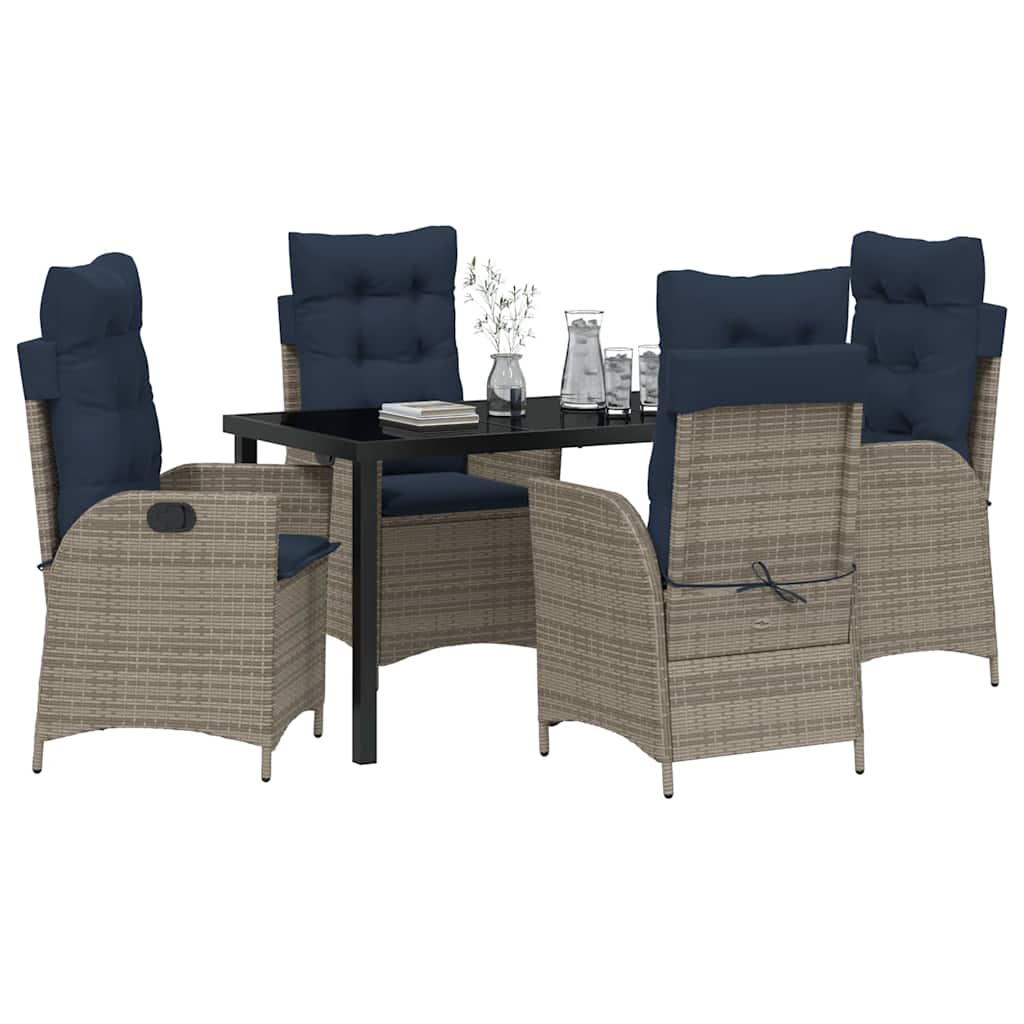 vidaXL Garden Dining Set with Cushion 5 pcs Grey and Black Rattan