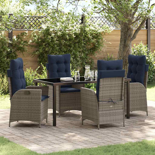 vidaXL Garden Dining Set with Cushion 5 pcs Grey and Black Rattan
