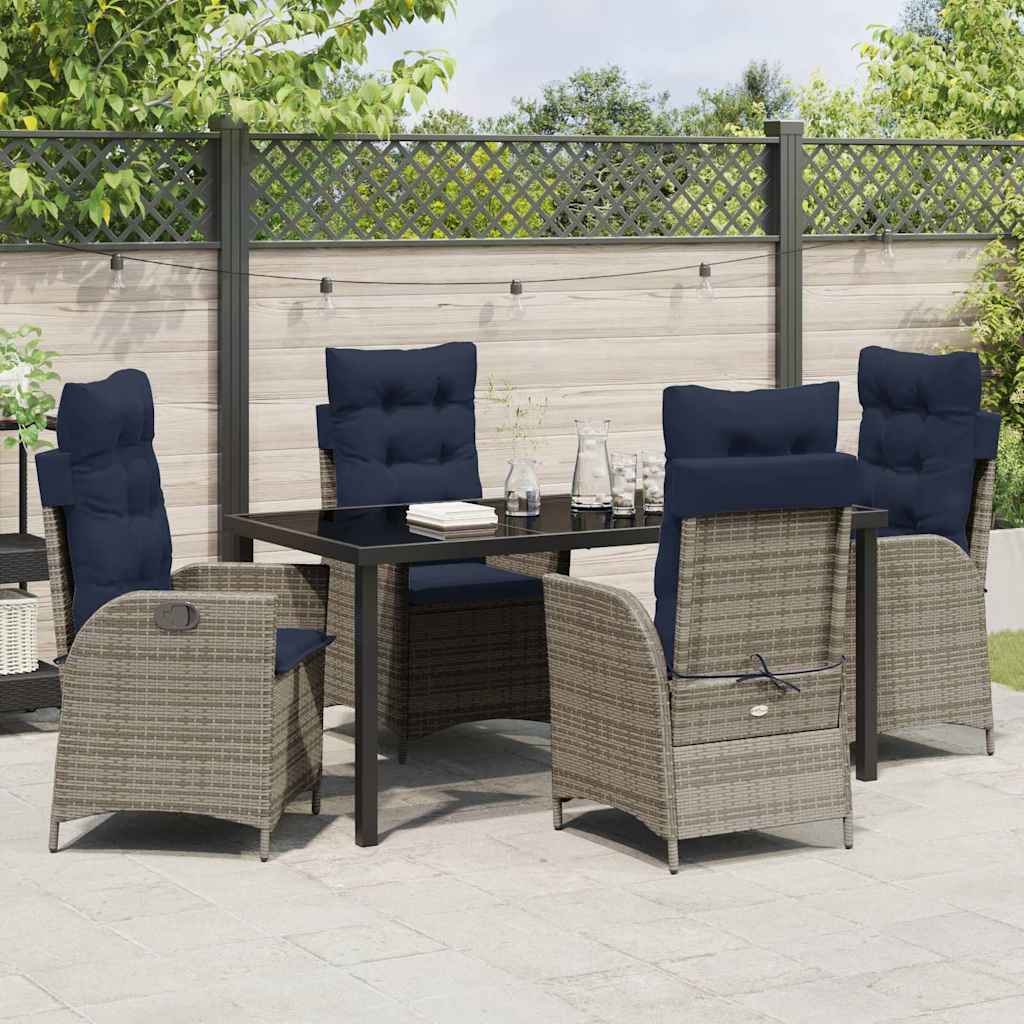 vidaXL Garden Dining Set with Cushion 5 pcs Grey and Black Rattan