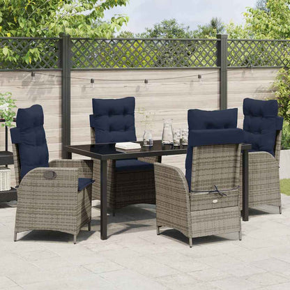 vidaXL Garden Dining Set with Cushion 5 pcs Grey and Black Rattan