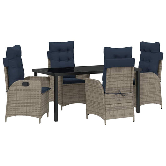 vidaXL Garden Dining Set with Cushion 5 pcs Grey and Black Rattan