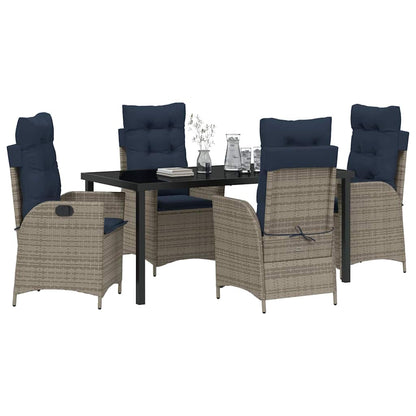 vidaXL Garden Dining Set with Cushion 5 pcs Grey and Black Rattan