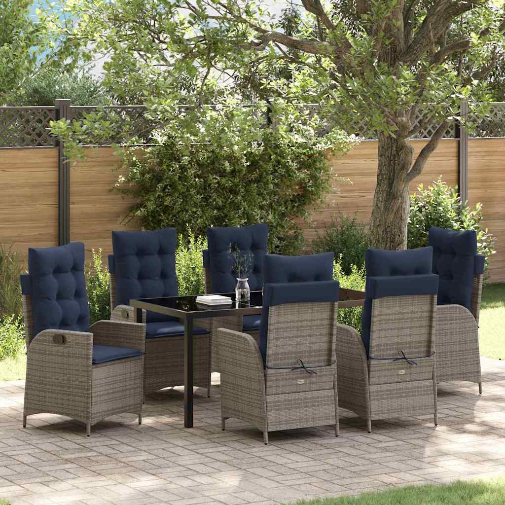 vidaXL Garden Dining Set with Cushion 7 pcs Grey and Black Rattan