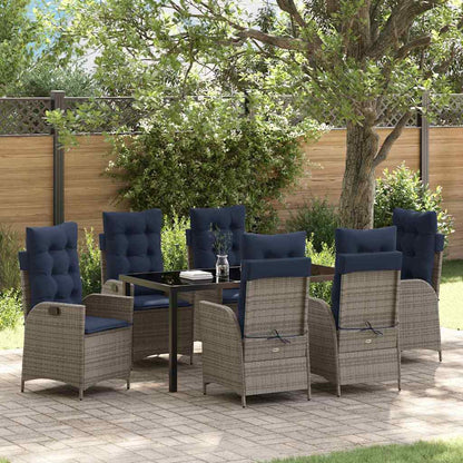 vidaXL Garden Dining Set with Cushion 7 pcs Grey and Black Rattan