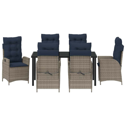 vidaXL Garden Dining Set with Cushion 7 pcs Grey and Black Rattan