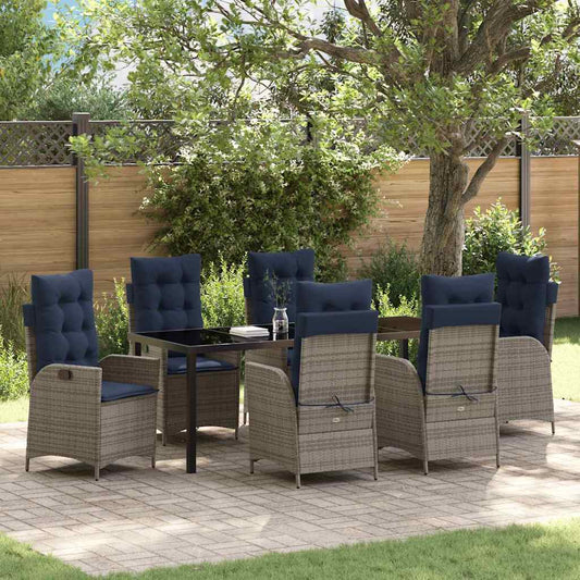 vidaXL Garden Dining Set with Cushion 7 pcs Grey and Black Rattan