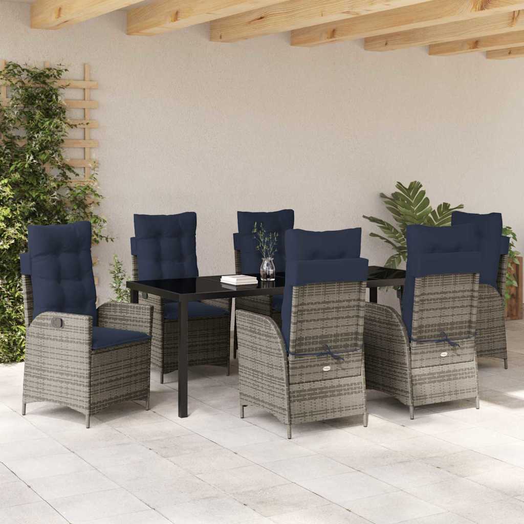vidaXL Garden Dining Set with Cushion 7 pcs Grey and Black Rattan