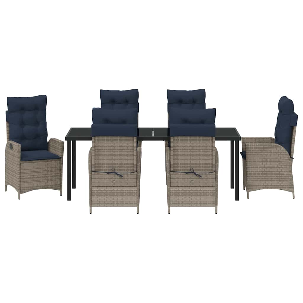 vidaXL Garden Dining Set with Cushion 7 pcs Grey and Black Rattan