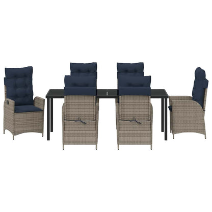 vidaXL Garden Dining Set with Cushion 7 pcs Grey and Black Rattan