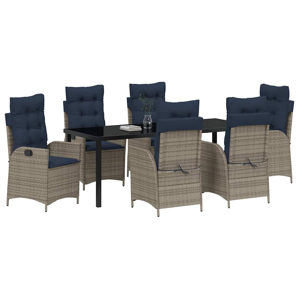 vidaXL Garden Dining Set with Cushion 7 pcs Grey and Black Rattan