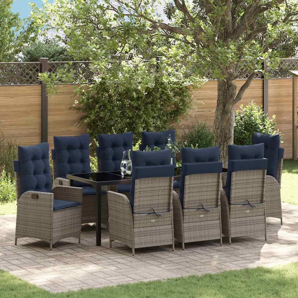 vidaXL Garden Dining Set with Cushion 9 pcs Grey and Black Rattan