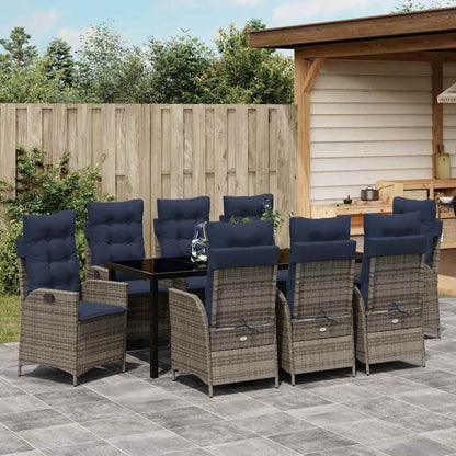 vidaXL Garden Dining Set with Cushion 9 pcs Grey and Black Rattan