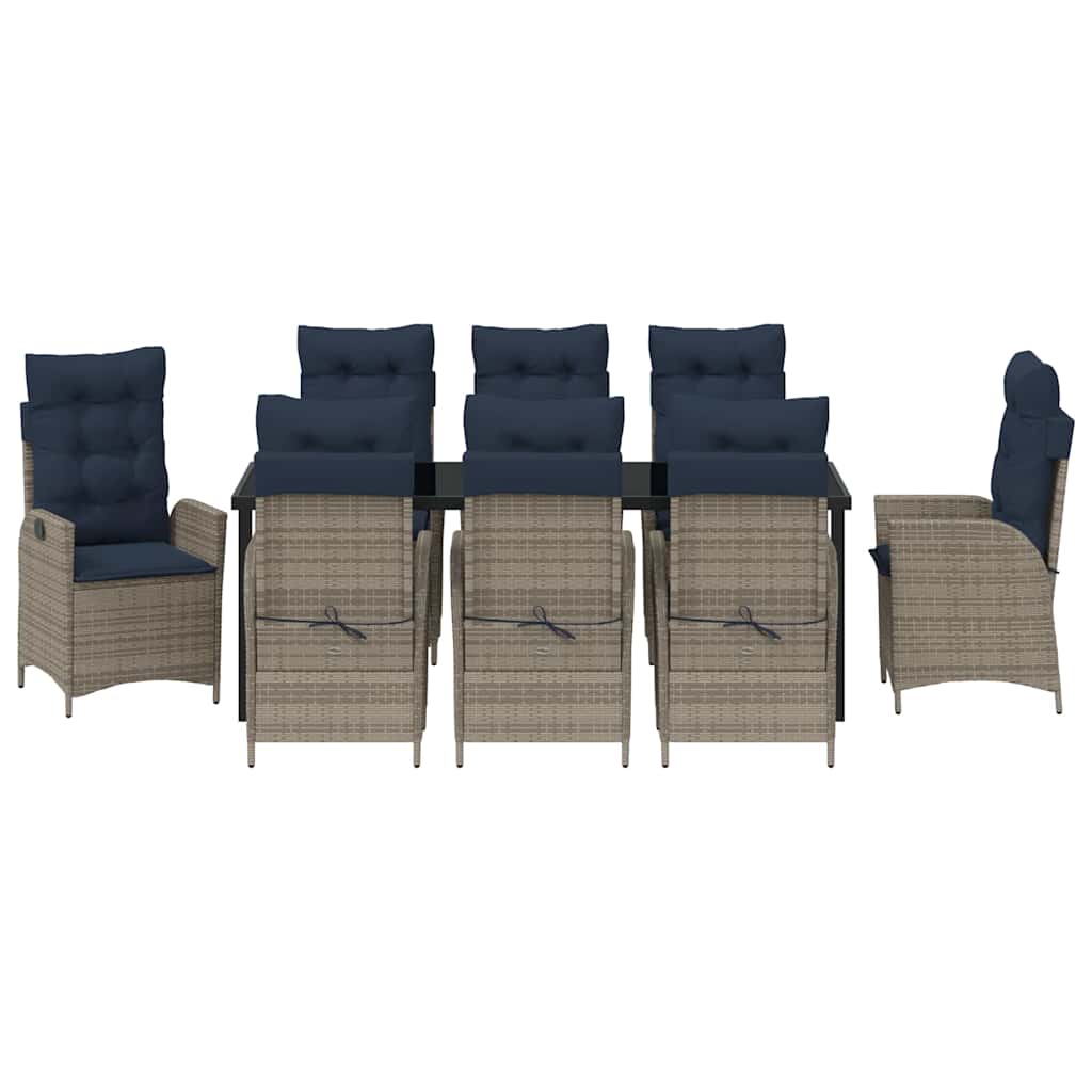 vidaXL Garden Dining Set with Cushion 9 pcs Grey and Black Rattan