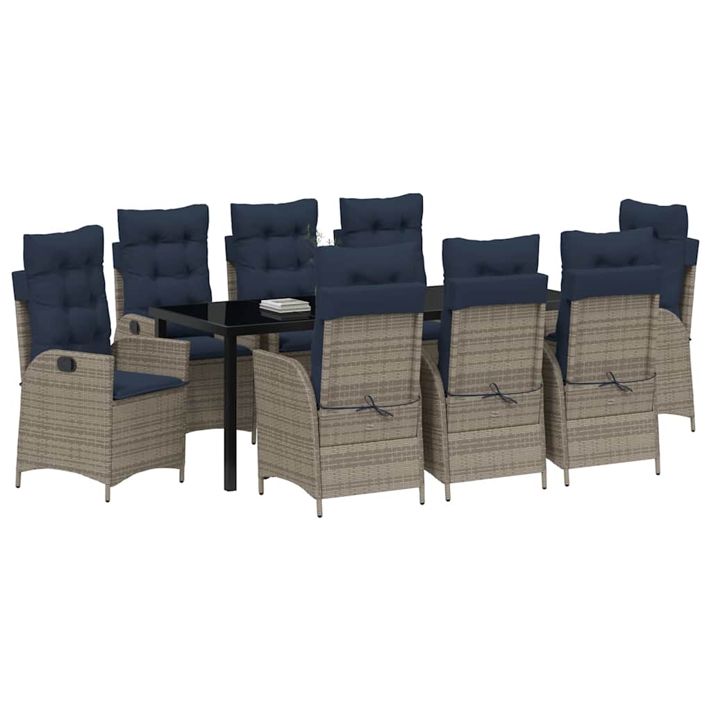 vidaXL Garden Dining Set with Cushion 9 pcs Grey and Black Rattan