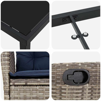 vidaXL Garden Dining Set with Cushion 3 pcs Grey and Black Rattan