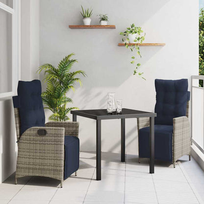 vidaXL Garden Dining Set with Cushion 3 pcs Grey and Black Rattan
