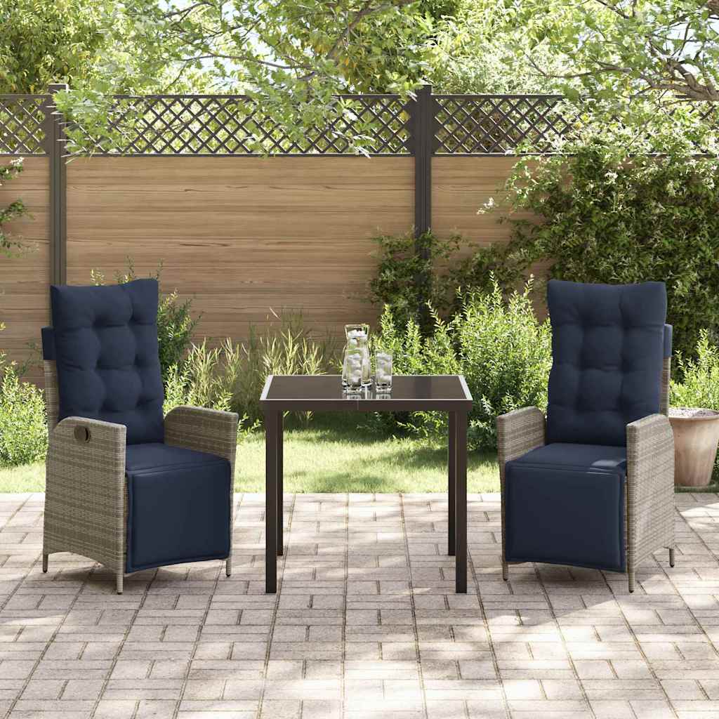 vidaXL Garden Dining Set with Cushion 3 pcs Grey and Black Rattan