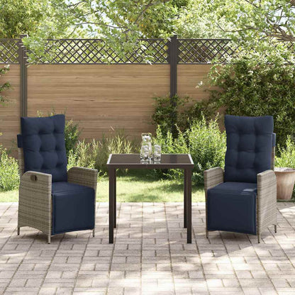 vidaXL Garden Dining Set with Cushion 3 pcs Grey and Black Rattan