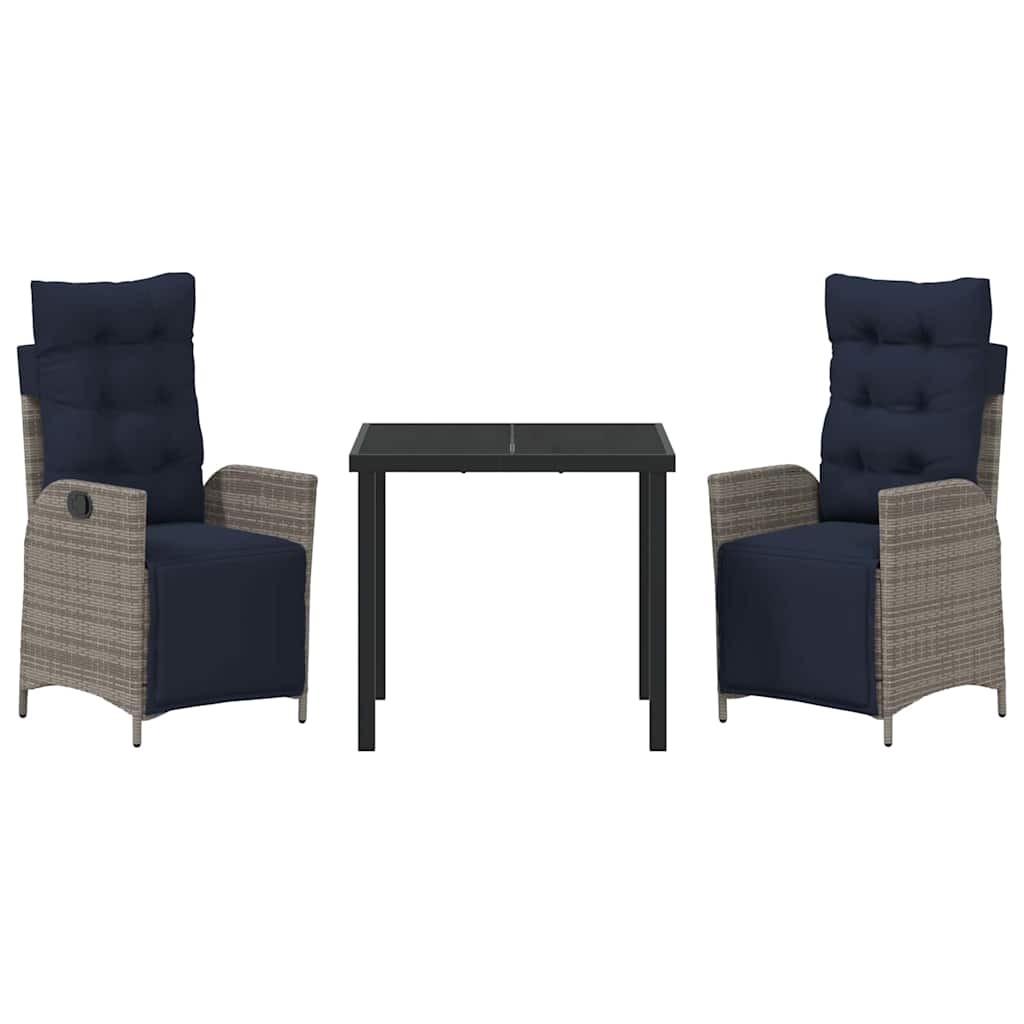 vidaXL Garden Dining Set with Cushion 3 pcs Grey and Black Rattan