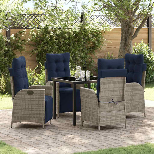 vidaXL Garden Dining Set with Cushion 5 pcs Grey and Black Rattan