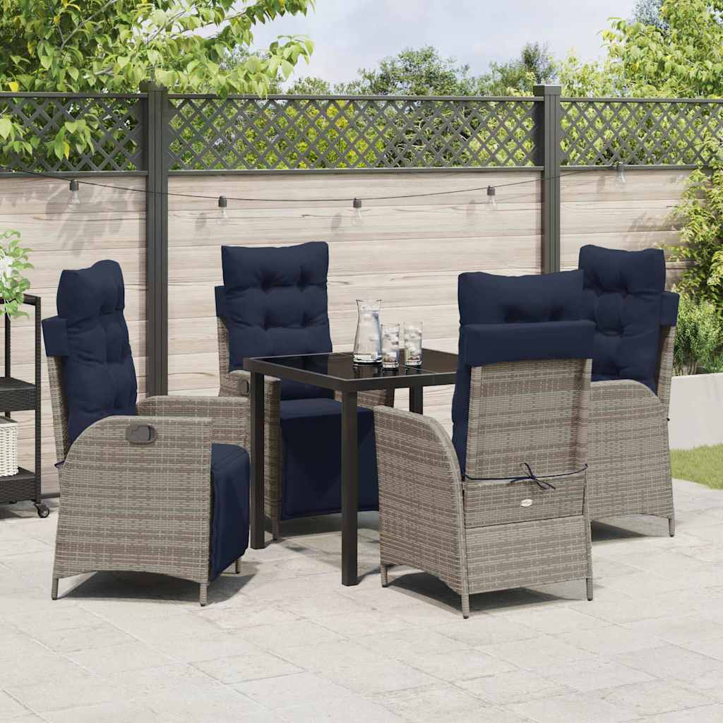 vidaXL Garden Dining Set with Cushion 5 pcs Grey and Black Rattan
