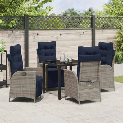 vidaXL Garden Dining Set with Cushion 5 pcs Grey and Black Rattan