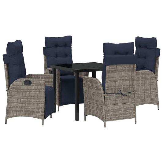 vidaXL Garden Dining Set with Cushion 5 pcs Grey and Black Rattan