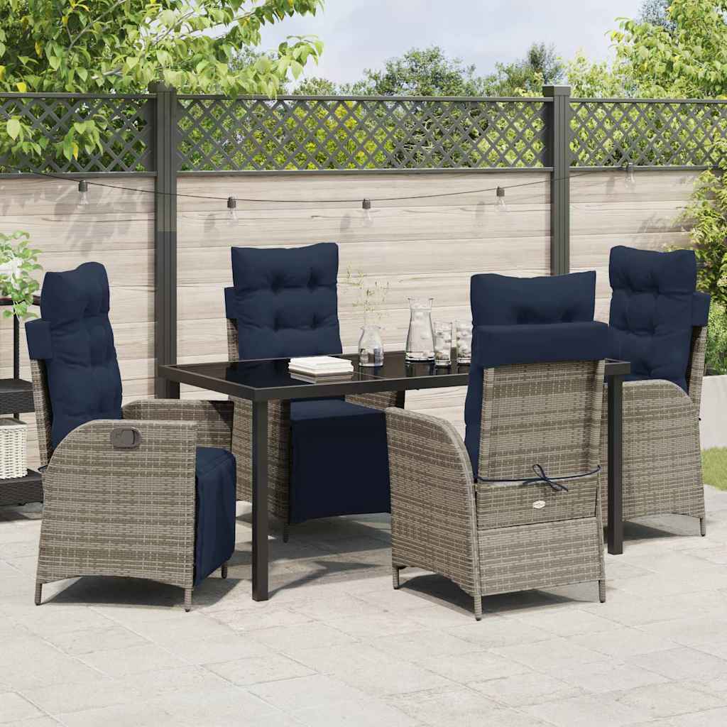 vidaXL Garden Dining Set with Cushion 5 pcs Grey and Black Rattan