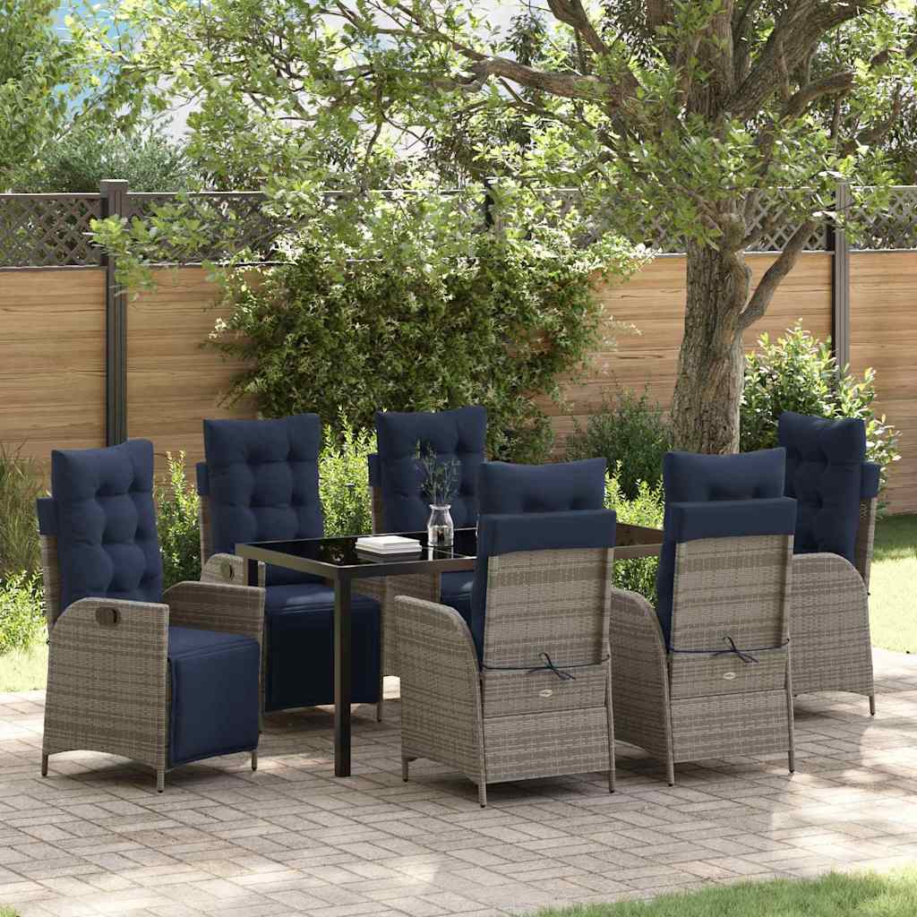 vidaXL Garden Dining Set with Cushion 7 pcs Grey and Black Rattan