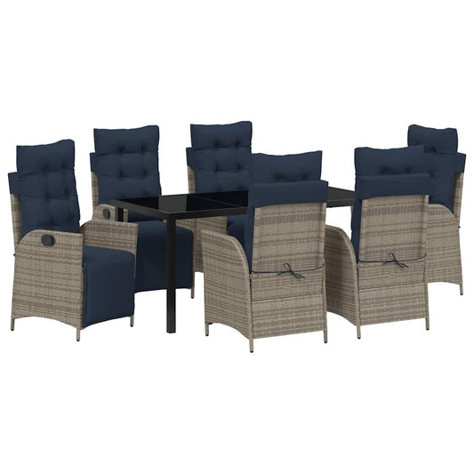 vidaXL Garden Dining Set with Cushion 7 pcs Grey and Black Rattan