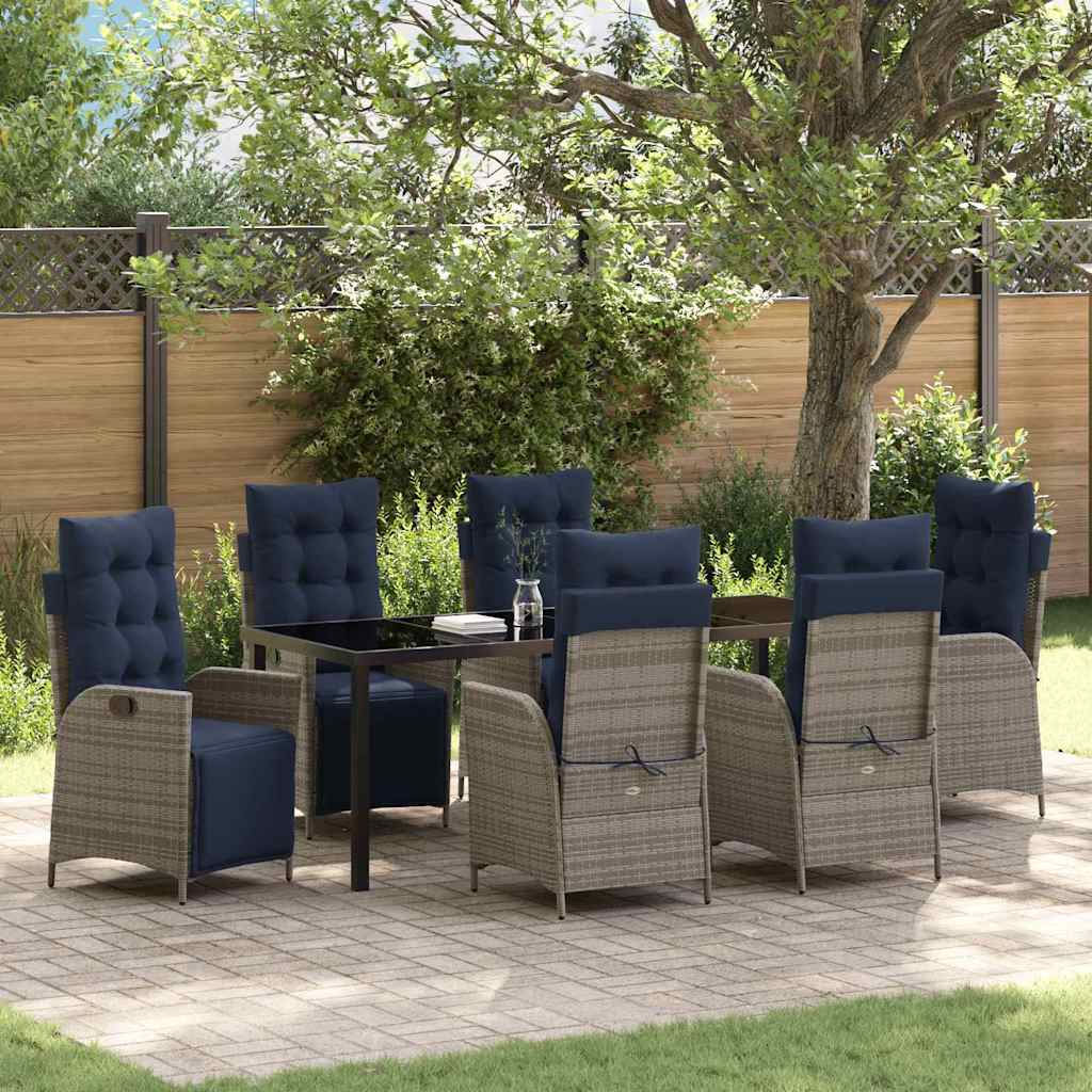 vidaXL Garden Dining Set with Cushion 7 pcs Grey and Black Rattan