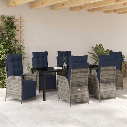 vidaXL Garden Dining Set with Cushion 7 pcs Grey and Black Rattan