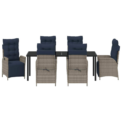 vidaXL Garden Dining Set with Cushion 7 pcs Grey and Black Rattan