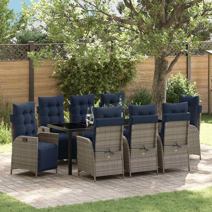 vidaXL Garden Dining Set with Cushion 9 pcs Grey and Black Rattan