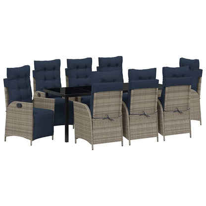 vidaXL Garden Dining Set with Cushion 9 pcs Grey and Black Rattan