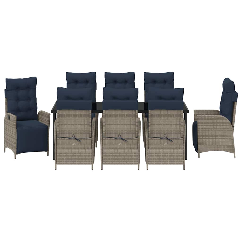 vidaXL Garden Dining Set with Cushion 9 pcs Grey and Black Rattan