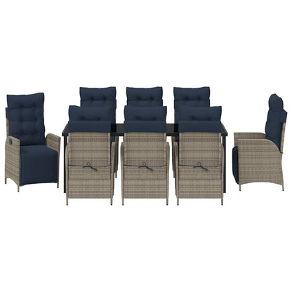 vidaXL Garden Dining Set with Cushion 9 pcs Grey and Black Rattan