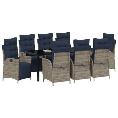 vidaXL Garden Dining Set with Cushion 9 pcs Grey and Black Rattan