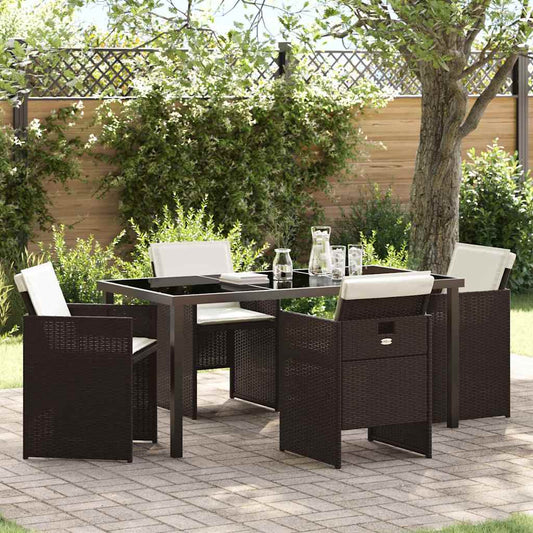 vidaXL Garden Dining Set 5 pcs Brown Poly Rattan
