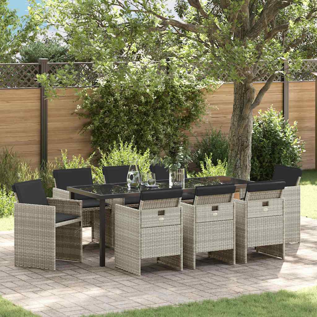 vidaXL Garden Dining Set 9 pcs Light Grey Poly Rattan