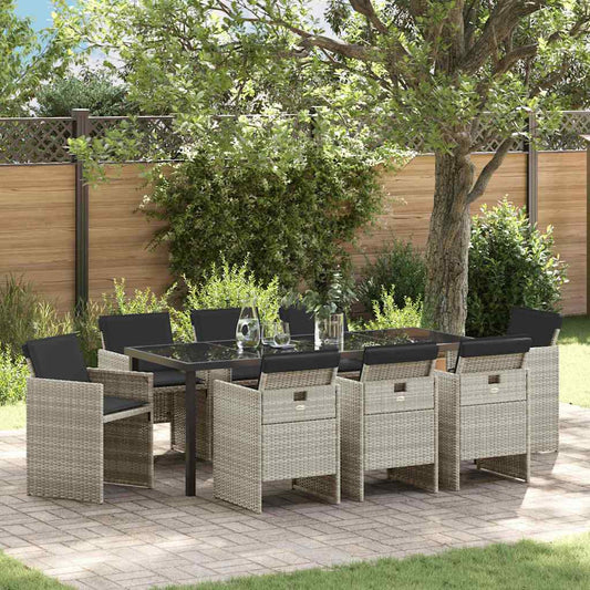vidaXL Garden Dining Set 9 pcs Light Grey Poly Rattan