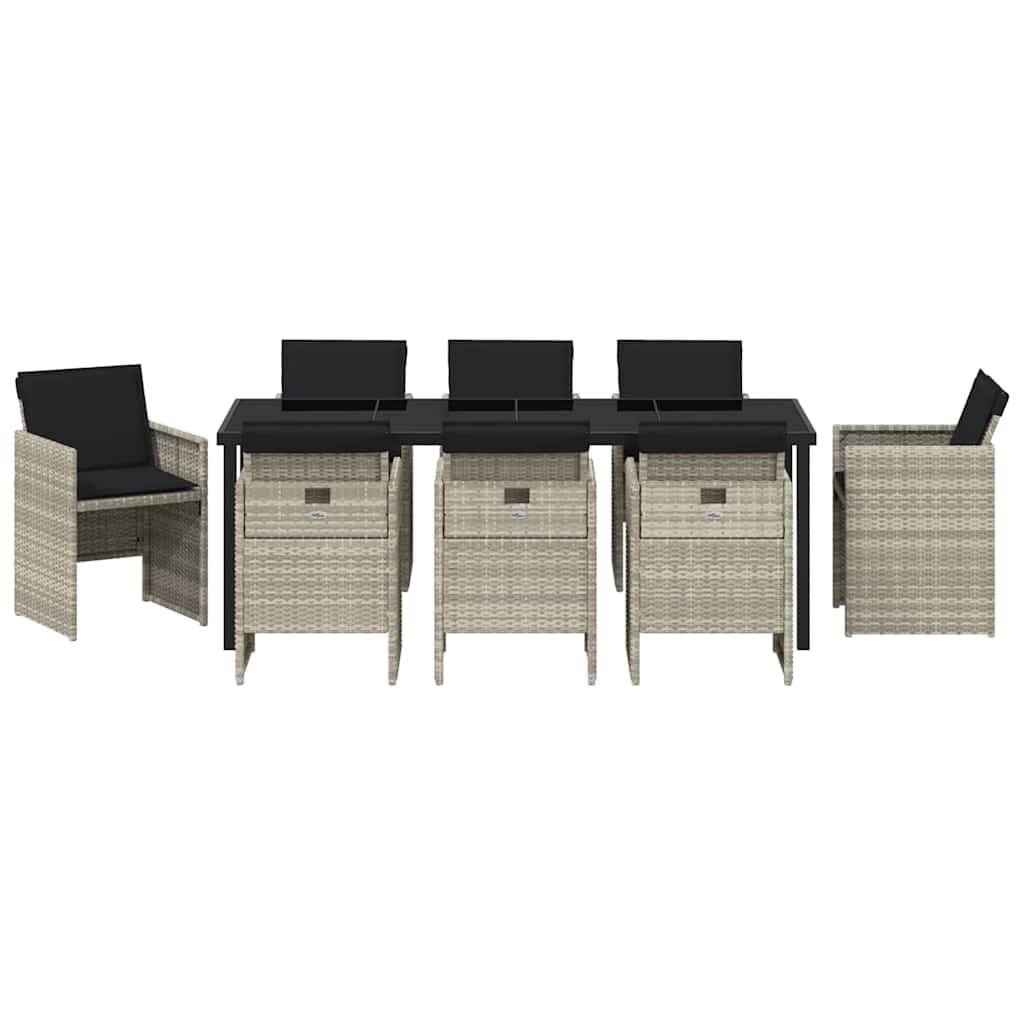 vidaXL Garden Dining Set 9 pcs Light Grey Poly Rattan