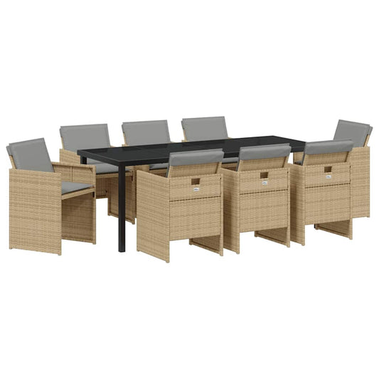 vidaXL Garden Dining Set 9 pcs Beige Poly Rattan
