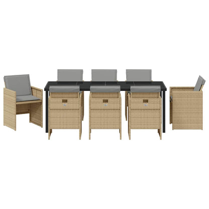 vidaXL Garden Dining Set 9 pcs Beige Poly Rattan