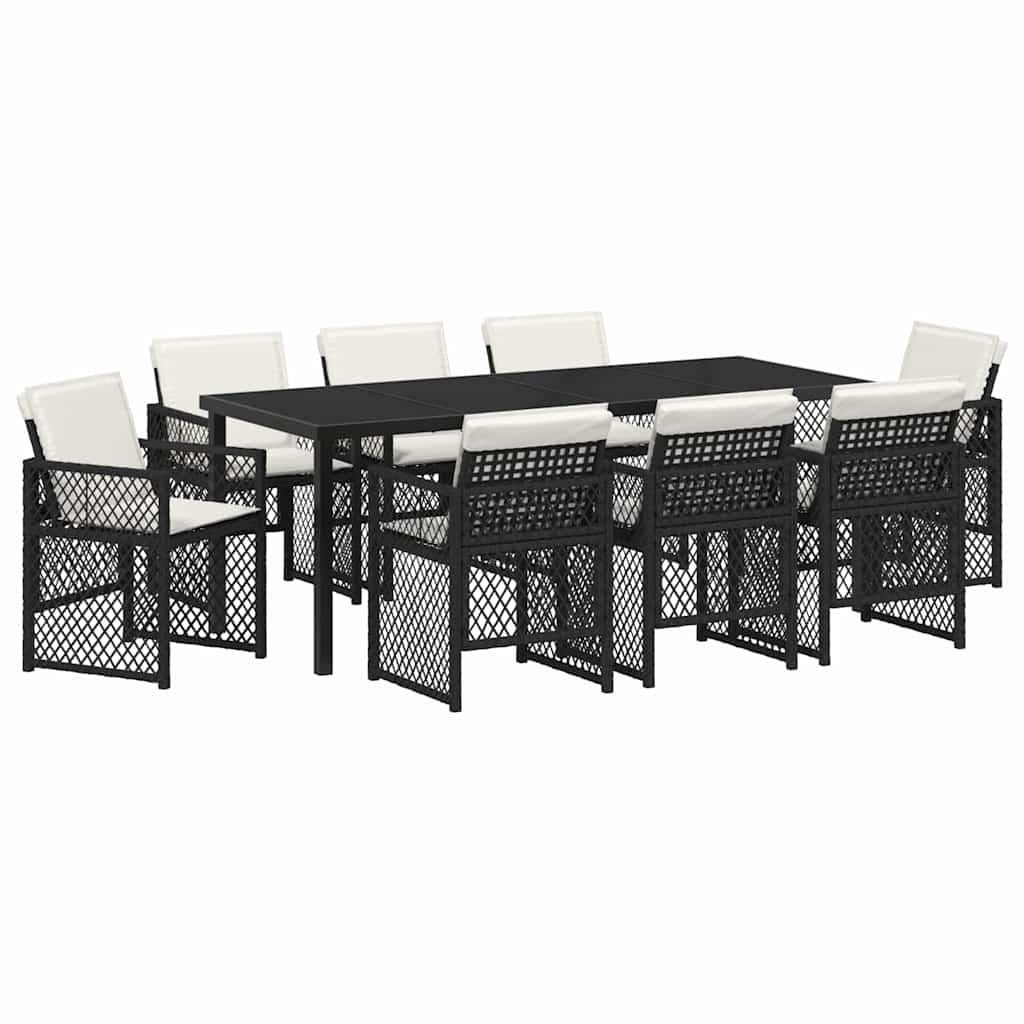 vidaXL Garden Dining Set 9 pcs Black Poly Rattan