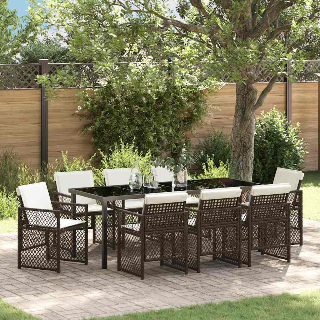 vidaXL Garden Dining Set 9 pcs Brown Poly Rattan