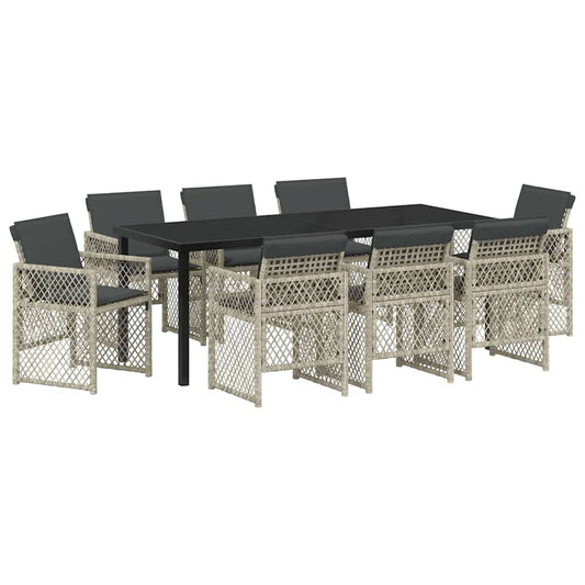 vidaXL Garden Dining Set 9 pcs Light Grey Poly Rattan