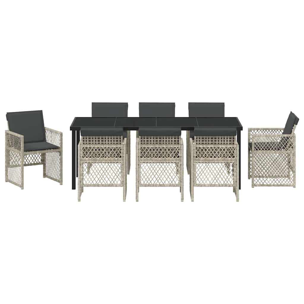 vidaXL Garden Dining Set 9 pcs Light Grey Poly Rattan
